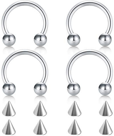 D.Bella 14G Chirurgenstahl Nase Septum Hufeisen Augenbraue Lippe Piercing 10mm Helix Tragus Daith Rook Ohrringe mit Ersatz Spikes Silber Farbe