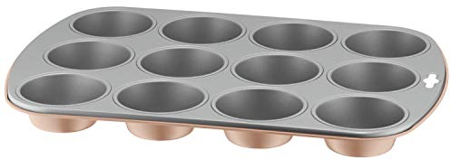 Original Kaiser 100 Gold Muffinform für 12 Muffins, Muffinblech 38x27 cm, Standardgröße, antihaftbeschichtet, Cupcake Formen, gleichmäßiges Backen, gold