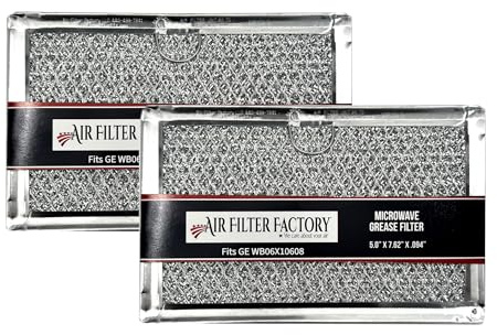 Air Filter Factory Replacement For WB06X10608 GE 5 x 7.62 x 0.09 Inches Microwave Oven Aluminum Mesh Grease 12-Layer Vent Hood Filter 2-Pack