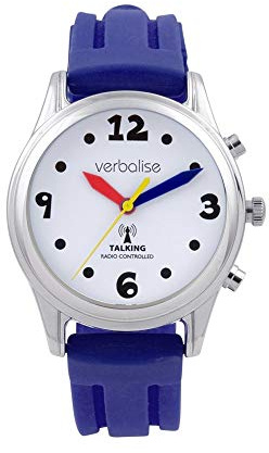 Verbalise Trendy Radio Controlled Talking Watch with Date, Alarms and Blue Silicone Strap
