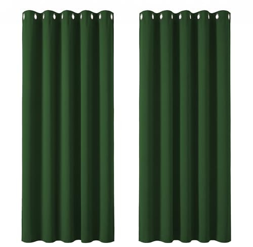 Deconovo Wohnzimmer Gardinen mit Ösen Übergardinen Verdunkelung Waldgrün | 2er Set, H229 x B168 cm, Blickdicht Gardine Vorhänge, Hitzeschutz, Sichtschutz, mit Ösen, für Schlafzimmer Wohnzimmer