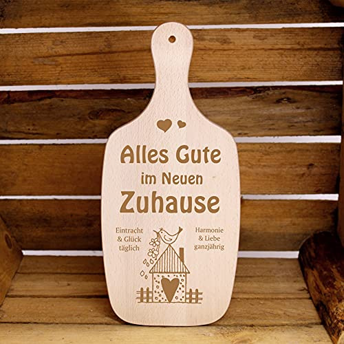 Dekolando Alles Gute im neuen Zuhause - Holzbrett Schneidebrett Geschenk zum Einzug 34x15cm