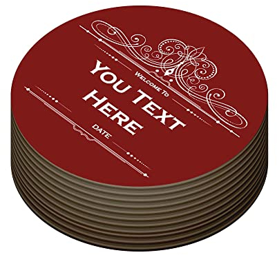 Personalised Beer Mats Pack of 24 - Absorbent Recyclable Round Cardboard Drink Mat Coasters - Accessories for Home Bars Pubs - CO-CARD-DI016-RUBY-R-24 - ADD YOUR TEXT