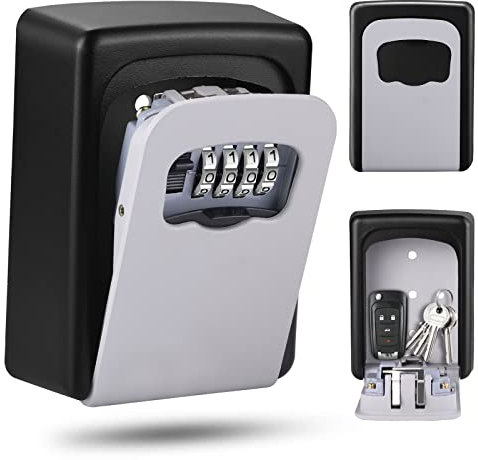 Nestling Wall Mounted Key Box for Home, Waterproof and Security Box with Combination Lock, Large Capacity Outdoor Key Lock Cabinet for Spare House Keys, Gray