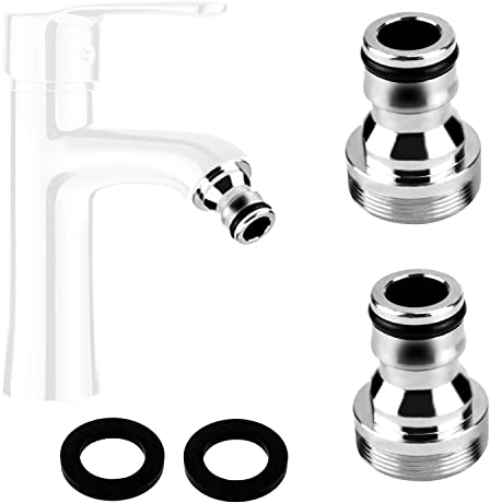 UGBO Adaptador Manguera Grifo Cocina Conector Grifo Manguera Universal Latón Enchufe Rapido Agua Conectores de Grifo Jardin para 23 mm Rosca Exterior y 21 mm Rosca Exterior Interno 2 Pieza (Plateado)