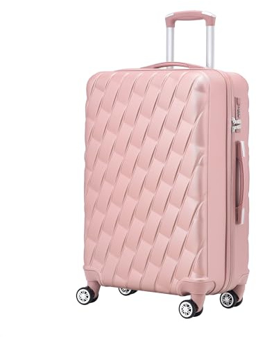 CMY 24 Medium Super Lightweight Hard Shell ABS+PC Travel Hold Check in Luggage Suitcase with 4 Dual Spinner Wheels Trolley Bag 3 Digit Combination Lock Telescopic Handle (Rose Gold, 24)