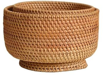 AGIPS YSJX Aufbewahrungszubehör für Küche&Schlafzimmer Runde Tiefe Rattan-Körbe, handgewebter Rattan-Aufbewahrungs-Organizer, Tischplatte, Brot-Nahrungsmittelteller, Obst-Gemüse-Halter (Farbe : S+L)