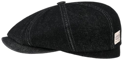 Stetson Hatteras Robust Denim Flatcap Einfarbige Ballonmütze Herren Frühjahr Sommer Herbst Winter schwarz XXL (62-63 cm)