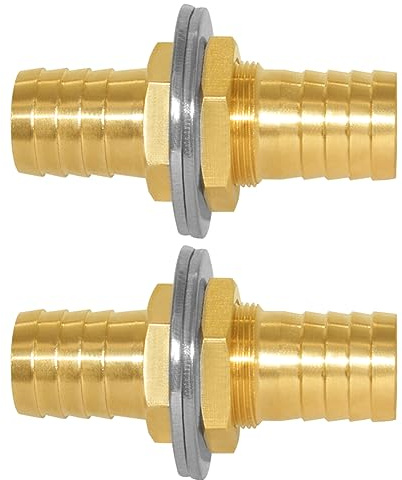Uenede 2PCS Brass Straight Barb Bulkhead Fitting 3/8OD Barb Thru-Bulk Coupling Tank Connector Hose Pipe Fitting for Water/Oil/Gas