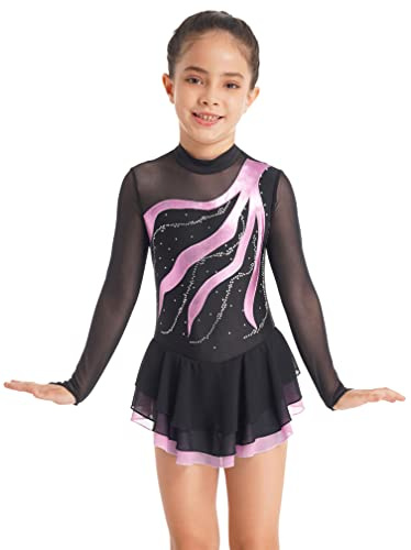 Agoky Vestido de Danza Ballet para Niña Maillot Leotardo Manga Larga de Gimnasia Rítmica Maillot de Patinaje Artístico Competición Disfraz de Baile 4-16 Años T Rosa 8 años