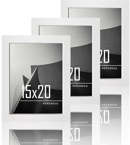 VUVUZULA Bilderrahmen 15x20cm Weiß Holz Fotorahmen 6x8 Zoll Holzrahmen MDF Rahmen 15x20cm 3er Set