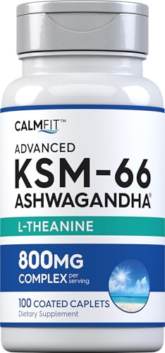 Piping Rock KSM-66 Ashwagandha Extract Supplement | 800mg Complex | 100 Caplets | Advanced Formula with L-Theanine | Vegan, Non-GMO, Gluten Free
