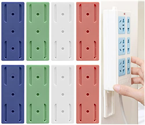 Paquete de 8 soportes para regleta de alimentación 4 colores autoadhesivo montaje en pared soporte de fijador protector de sobretensión sin perforaciones para control remoto enrutador escritorio