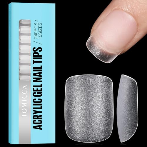 TOMICCA Extra Short Square Nail Tips, Clear Nail Tips Natural False Nails Square French Acrylic Nails Artificial Nails Tips for Girls Women, (240 Pcs,15 Sizes)
