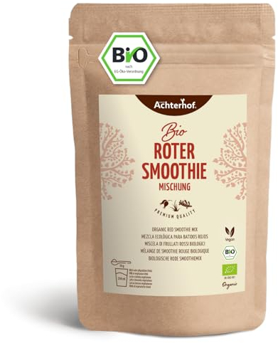 Roter Smoothie Mischung Bio 250g | mit Hagebuttenpulver, Gerstengraspulver, Traubenkernmehl, Kurkumapulver, Baobabpulver, Camu Camu Pulver | vom Achterhof