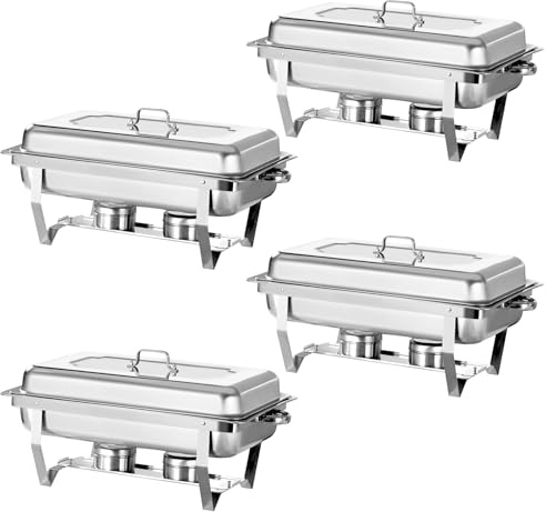 Jacgood Chafing Dish Buffet Set 4 Pack 8QT Stainless Steel Food Warmer Chafer Complete Set with Water Pan, Chafing Fuel Holder for Party Catering