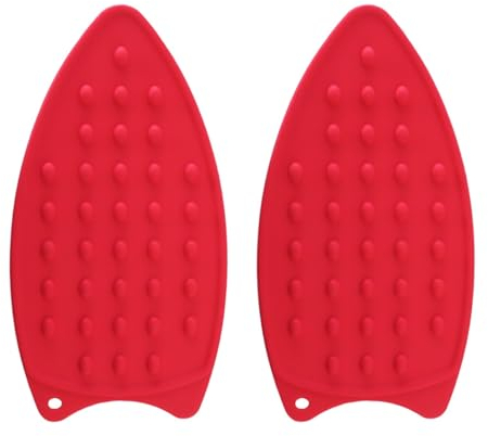 ZONADAH Lot de 2 coussinets de repassage en silicone rouge pour fer à repasser - Résistant aux cheveux - Surface sûre - Support de fer à repasser - Repose-fer à repasser - Planche isolante