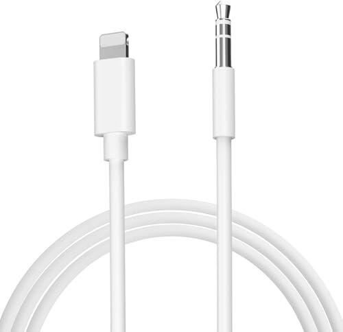 Loydia Aux Kabel für iPhone, Lightning auf 3,5 mm Stereo Audio Jack Kabel - Auto Audiokabel für iPhone SE/14/13/12/11 für den Anschluss an Externe Lautsprecher, Autoradio, Kopfhörer (Weiß, 1m)