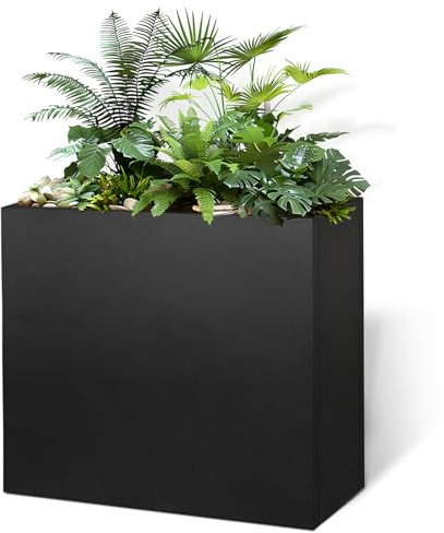 GZLVSOW Pflanzgefäß aus verzinktem Stahl, metallisch, schwer, für Outdoor-Pflanzen, Metall-Pflanzgefäß, gespleißter Blumen-Pflanzgefäß mit Trennwänden für draußen, drinnen, Garten (schwarz, 61 x 25 x