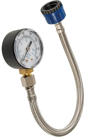 Wasserdruckmesser mit Manometer und Edelstahlschlauch 0 11 bar für 3/4 Zoll Anschlüsse | Hilft bei Peilung und Diagnose von Wasserschäden.