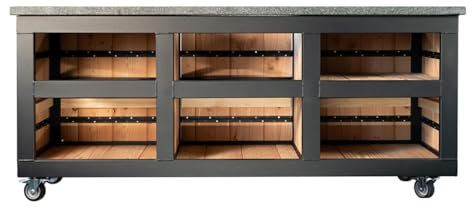 TitanCrafts - The Big Chef Standard Außenküche Outdoorküche wetterfest mit Arbeitsplatte aus Granit dunkel (ohne Aussparung) - inkl. Stauraum, 4 Rädern - für Garten & Terrasse - 210x72x93cm