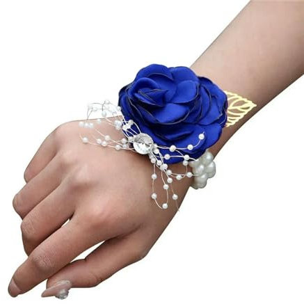 WJTOPGYH Ansteckblume für das Handgelenk, für Hochzeit, Brautjungfer, Mann, Bräutigam, rote Rose, Hochzeitsblumen, Accessoires, Abschlussball, Anzug, Dekorationen, Korsage, Blau
