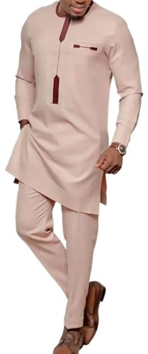 Traje Casual Africano Hombre Patchwork Cuello Redondo Camisa Y Pantalones Conjunto De 2 Piezas Trajes Dashiki Ropa Casual Tribal(L)