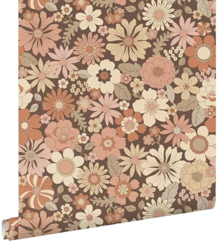 Esta Home Tapete Retro Blumen Altrosa und Beige 53 cm x 10.05 m