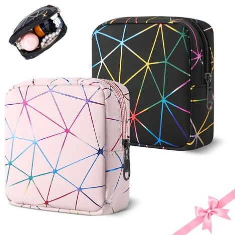 Desing Wish 2 Stück Mini Kosmetiktasche Damen Mädchen Klein Kulturtasche Kulturbeutel Schminktasche Reise Herren Kosmetikbeutel Cosmetic Make Up Bag Toiletry Schmink Tasche Zubehör mit Reißverschluss