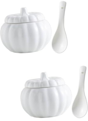 Cabilock 2 Sets Kürbisbecher Lebensmittelbehälter Eintopftöpfe Mit Deckel Eierpudding Schüssel Suppenterrine Mit Löffel Suppentopf Mit Suppenschüssel Mit Deckel Kürbis