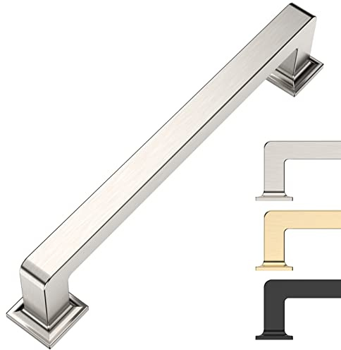 9BUILD 128MM Brushed Satin Nickel Cabinet Handles - 10 Pack - Zinc Alloy - Modern Style - Pull Handle - Rectangular Shape - Includes Installation Hardware