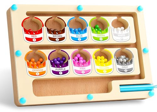 Montessori Spielzeug,Magnetisches Farb - und Zahlenlabyrinth,Magnetspiel Labyrinth, Zahlen und Farben Lernspiele,Lehrreiches Zählspielzeug für Kleinkinder, Jungen, Mädchen, Vorschulkinder (Farbeimer)