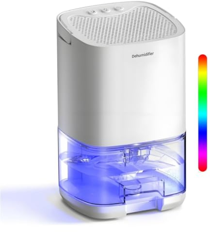 Deshumidificateur d Air 1000ml, DéShumidificateur Portable, Silencieux avec Lumière LED 7 Couleurs, Arrêt automatique pour Salle de Bain, Chambre à Coucher