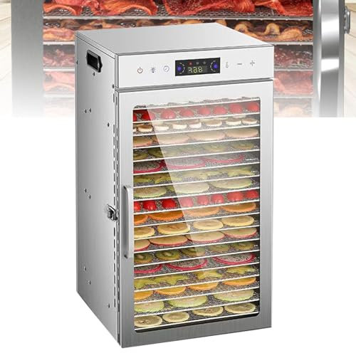 Deshidratador de alimentos, máquina secadora por congelación de acero inoxidable de 800 W, deshidratador comercial de carne seca con temporizador ajustable y control de temperatura para frutas,18Layer
