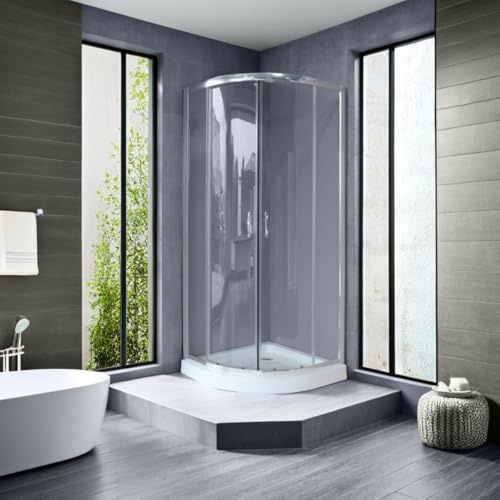 Siro | Runt duschkabin med 4 dörrar (80 x 80 x 190 cm) | kometserien, aluminium/glas, lätt att installera, modern stil, tillverkad i Italien, silver/transparent - krom/blank