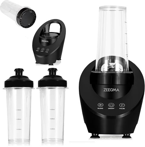 ZEEGMA VITAMINE FERRO Elektrischer Mixer für Cocktails und Smoothies | Magnetantriebstechnologie, 200 W, Persönlicher Mixer, Mini-Mixer, 2 austauschbare Flaschen 300 ml, 2 Geschwindigkeiten