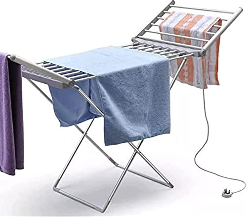 Tendedero para secadora de ropa con calefacción eléctrica de 20 barras, calentador de toallas plegable portátil, rejilla de secado con patas en X, rejillas para secar con calefacción de pie estable,