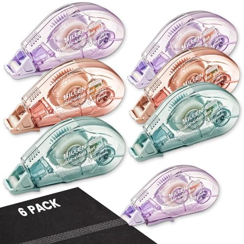6 Stück Kleberoller Maus Set – 6m x 6mm Klebebandroller Doppelseitiger in Rosa, Blau & Lila, Wiederverwendbar, Sauber, Ideal für Scrapbooking, Fotoalbum Kleber, DIY & Fotokleber