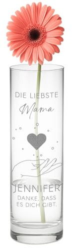 polar-effekt Glasvase für Blumen mit Gravur Liebste Mama - Geschenk zum Muttertag & Geburtstag - Dekoration für Wohnzimmer & Schlafzimmer - Zylinder Blumenvase