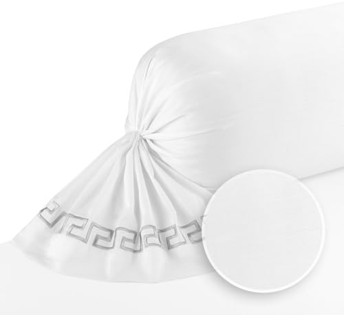 Pure Cotton Nackenrollenbezug fürs Bett – Bezug aus 100% Bio-Baumwollsatin, 43 x 210 cm, Fadendichte 200, 120 g/m² – Weich, Bügelleicht – Oeko-TEX®-Zertifiziert – Silhouette - Weiß/Dunkelblau
