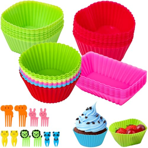 50 Stück Wiederverwendbare Silikonformen, Bento Decorations Muffinformen Cupcake Silikon Backbecher Backförmchen Muffinförmchen Backformen Kuchenform