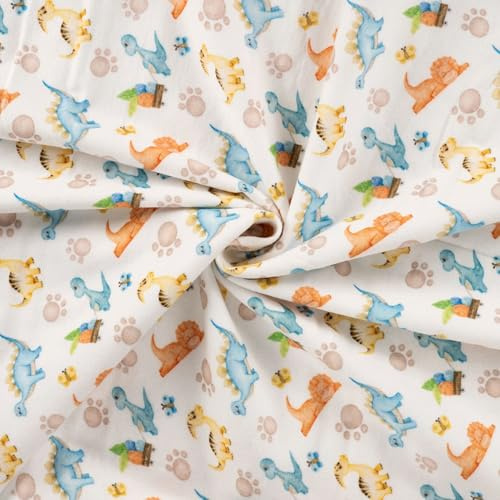 Baumwoll-Flanellstoff Digitaldruck – 100 % Baumwolle, 145 cm breit, 150 g/m² – Kuschelstoff Meterware für Baby & Kinder, 5 Designs, ecru – Nähen (Dinosaurier)