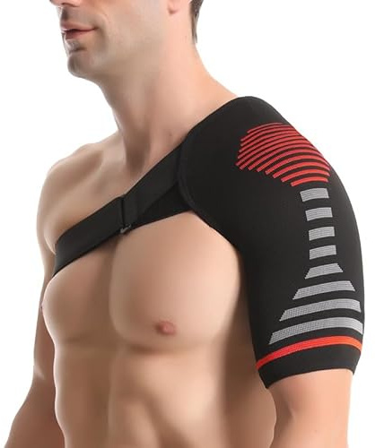 Jorun Soporte de hombro para hombres y mujeres, manga de compresión ajustable para aliviar el dolor, dislocación de las articulaciones, lesiones (rojo, L/XL)
