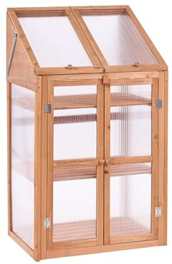 Serre de Balcon en Bois à 3 Niveaux avec Double Porte et Panneau Transparent Meuble de Jardin Marron Clair Volvera