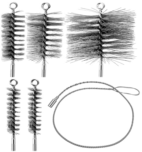 5 Stück Ofenrohrbürsten Set, Ofenrohrbürste & Heizkesselbürste [Ø 30/50/80/150 mm] Schornsteinfeger Bürste Kaminbesen, Schornsteinbesen, Heizkesselbürste, Kaminbürste