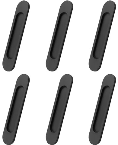 MOROBOR Tiradores ovalados autoadhesivos para puerta corrediza, 6 unidades, aleación de aluminio, empotrables, sin perforaciones, para puerta corrediza de granero, armario, cajón, armario (negro mate