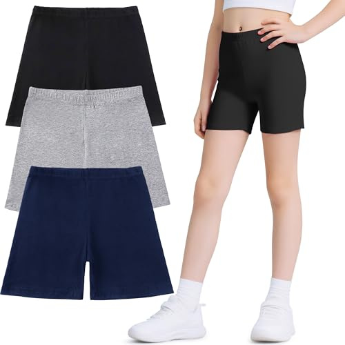 Domueay Shorts Pantalones Niñas, Cortos Ciclismo Leggings Algodón,Pack de 3 | Elástica Mallas Cortas, Transpirable, Deporte Escolar Danza, Verano Básicos Cómodo, Short Pantalón Versátiles, 5-16 Años