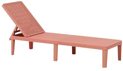Beliani Gartenliege Kunststoff rot mit Verstellbarer Rückenlehne wetterfest geflochtene Optik modern Ossimo