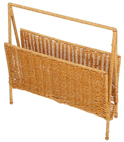 Kichvoe Cesta para Guardar Revistas Tejida de Imitación de Ratán, Organizador de Almacenamiento Hogar, Soporte Multifuncional para Bocadillos y Libros, Color Claro Bicolor, 1 Unidad,