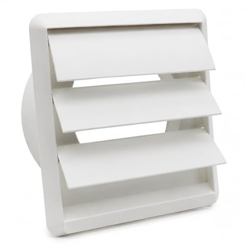 Kair White 125mm Gravity Wall Vent Grille - 125mm / 5 Inch Round Rear Spigot & 155mm Front Cover - Backdraught Prevention Shutter Flaps